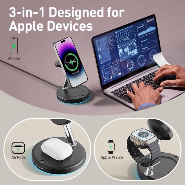 2025 3 in 1 Charging Station Compatible with Mag-Safe Charger Wireless Charger Stand for iPhone 16 15 14 13 12 Series Wireless Charging Station for AirPods Wireless Charging Stand for iWatch Series - Image 8