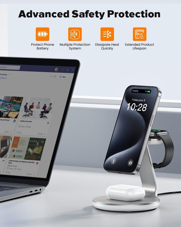 3 in 1 Charging Station Compatible with Magsafe Charger Wireless Charger Stand for iPhone 16 15 14 13 12 Series Wireless Charging Station for AirPods Wireless Charging Stand for iWatch Series - Image 7