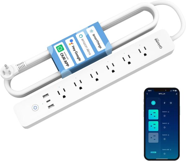 Plug Power Strip, 3 USB (30W Fast Charging) and 6 Individually Controlled Outlets, WiFi Surge Protector Works with Alexa & Google Home, Energy Monitor, 7.18 ft Mountable Flat Plug, 2A1C