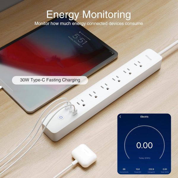 Plug Power Strip, 3 USB (30W Fast Charging) and 6 Individually Controlled Outlets, WiFi Surge Protector Works with Alexa & Google Home, Energy Monitor, 7.18 ft Mountable Flat Plug, 2A1C - Image 6