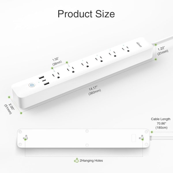 Plug Power Strip, 3 USB (30W Fast Charging) and 6 Individually Controlled Outlets, WiFi Surge Protector Works with Alexa & Google Home, Energy Monitor, 7.18 ft Mountable Flat Plug, 2A1C - Image 8